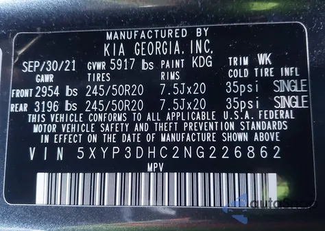 2022 Kia Telluride Ex из США, поврежденный, VIN 5XYP3DHC2NG226862